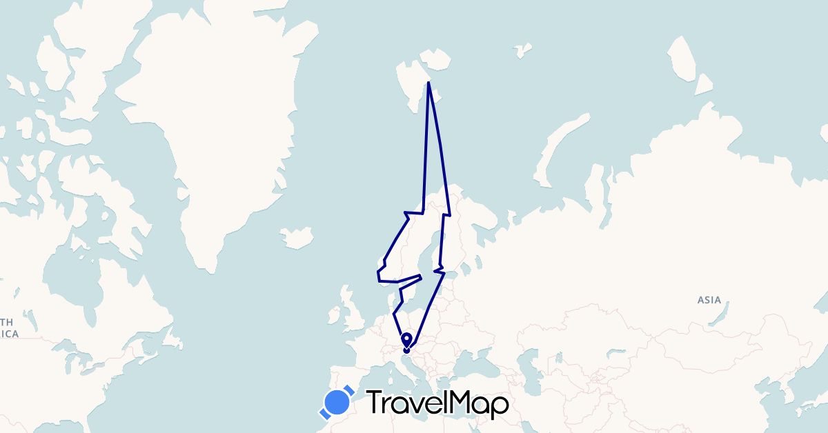TravelMap itinerary: driving in Austria, Germany, Denmark, Finland, Norway, Sweden (Europe)